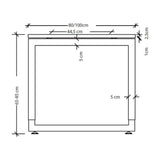 Maßzeichnung des Schreibtischs REGO 2E S mit einer Breite von 80/100 cm und Höhe von 65-85 cm von hjh OFFICE PRO