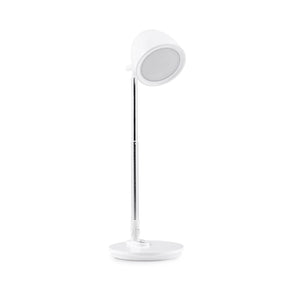 Weiße Schreibtischlampe Lumanova D3 mit schlankem Standfuß und rundem Lampenschirm von hjh OFFICE