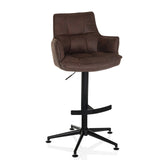 Brauner Barhocker SOLAO LIFE HIGH mit gesteppter Polsterung und schwarzem Fußkreuz von hjh LIVING – 360-Grad-Ansicht (Frontansicht 15°)