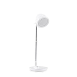 Weiße Schreibtischlampe Lumanova D3 mit rundem Standfuß, schlankem Hals und rundem Lampenschirm von hjh OFFICE – 360-Grad-Ansicht (Frontansicht 0°)