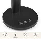 Touch-Bedienelemente auf dem schwarzen Standfuß der Schreibtischlampe Lumanova D4 von hjh OFFICE