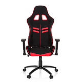 Schwarz-roter Gamingstuhl LEAGUE PRO I mit zwei Kopfstützen-Öffnungen und Fußkreuz mit fünf Rollen von hjh OFFICE – 360-Grad-Ansicht (Frontansicht 0°)