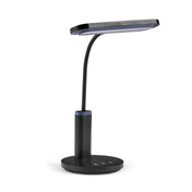 Schwarze Schreibtischlampe Lumanova D4 mit flexiblem Schwanenhals und flachem Lampenkopf von hjh OFFICE
