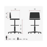 Technische Zeichnung des Drehhockers SITNESS 40 HIGHTECH mit einer Breite von 44 cm und max. 110 kg von Topstar