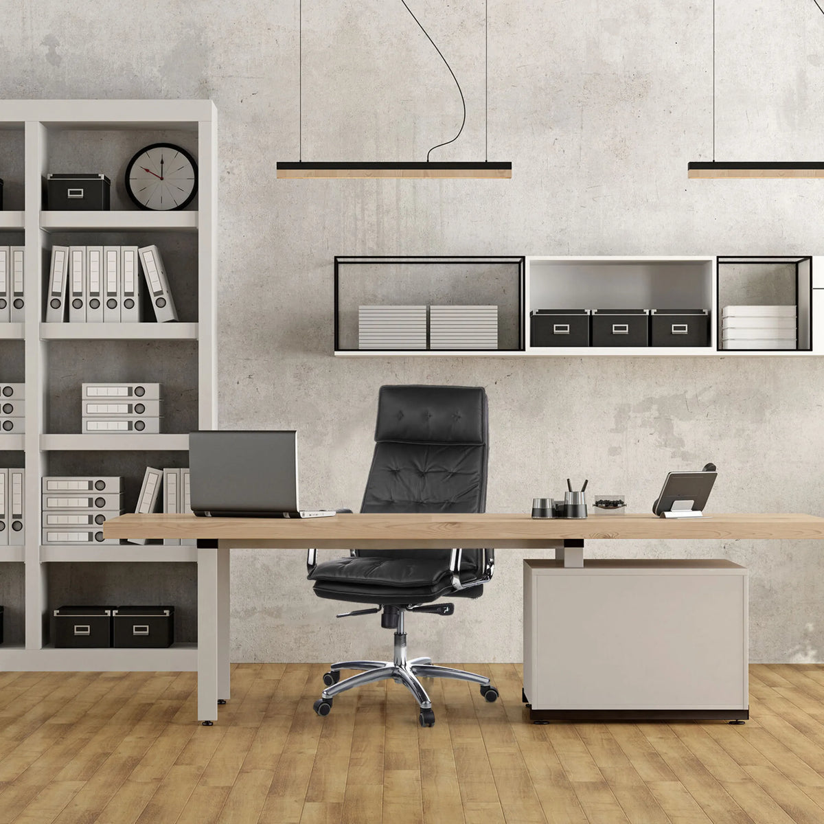 Profi-Chefsessel VILLA 20 in Schwarz mit gesteppter Polsterung und Metallkreuzfuß von hjh OFFICE