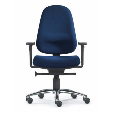 Profi-Bürostuhl ZERO 12 AL mit blauem Stoffbezug, Armlehnen und silbernem Fußkreuz von Sitwell Steifensand