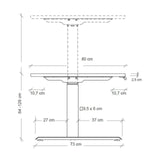 Maßzeichnung des elektrisch höhenverstellbaren Schreibtischs XDKB 19 G mit einer Höhe von 64 bis 129 cm von hjh OFFICE PRO