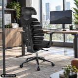 Schwarzer Profi-Bürostuhl ERGO LINE II PRO mit Netzrücken und Kopfstütze von hjh OFFICE (KI-generiertes Bild)