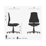Technische Zeichnung des Profi-Bürostuhls ZERO 10 mit einer maximalen Belastbarkeit von 110 kg von Sitwell Steifensand