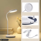 Weiße Schreibtischlampe Lumanova D5 mit USB-C-Anschluss und Ladekabel von hjh OFFICE (KI-generiertes Bild)
