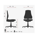 Technische Zeichnung des High-End-Bürostuhls ZERO L15 mit maximal 125 kg Belastbarkeit von Sitwell Steifensand