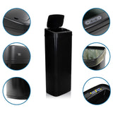 Sensor-Mülleimer CLEAN V in Schwarz mit Ansichten des Sensors, Batteriefachs und des Müllbeutels von hjh OFFICE