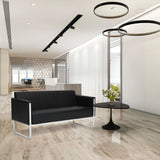 Schwarzes Loungesofa ARUBA STEP als Drei-Sitzer mit gesteppter Polsterung und silbernem Metallgestell von hjh OFFICE