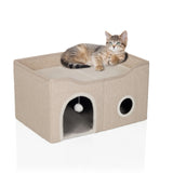 Beige Katzenhöhle PAWY EB mit Spielballen und Liegefläche für eine Katze von hjh LIVING
