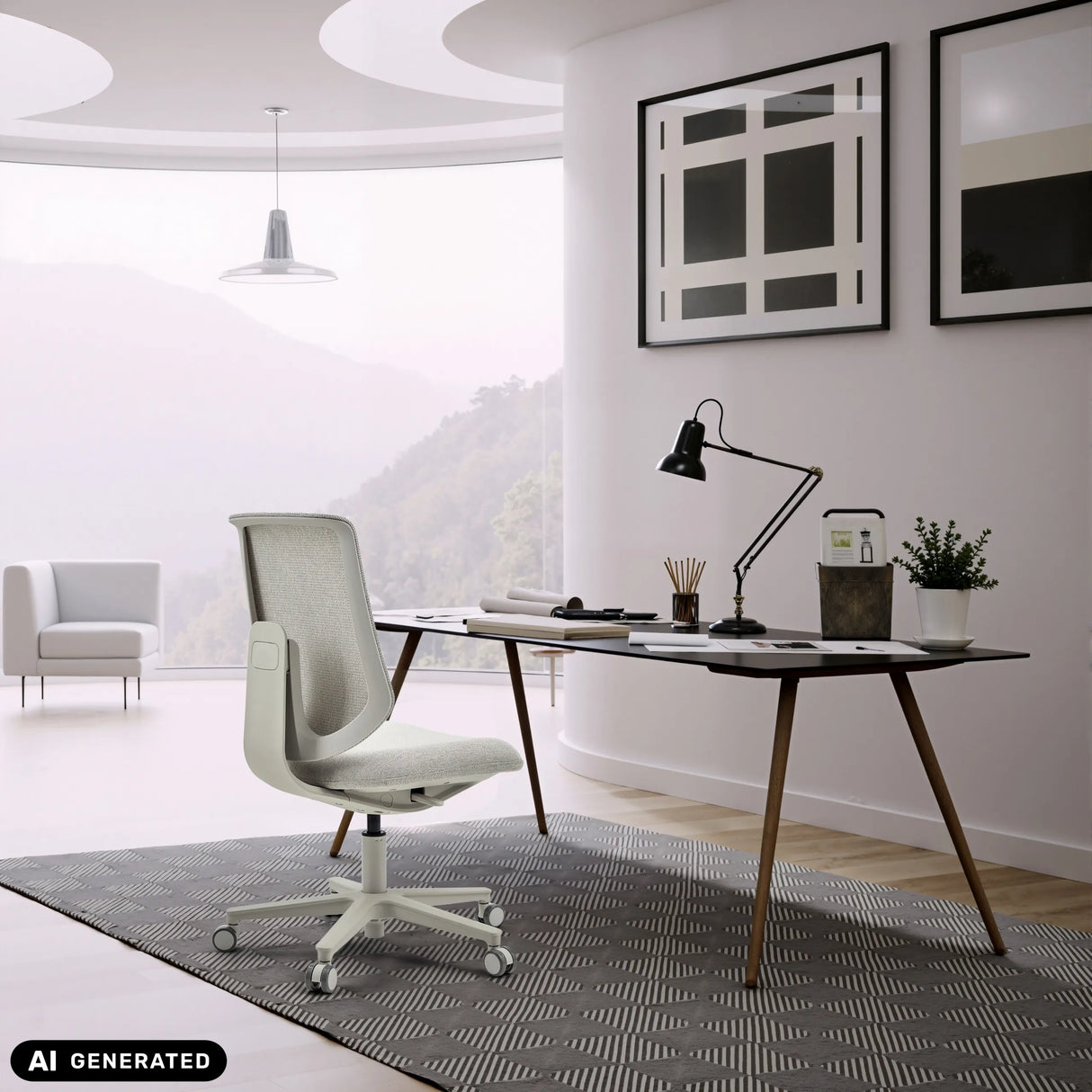 Homeoffice-Bürostuhl Sitflex Lady in Taupe an einem Schreibtisch von hjh OFFICE (KI-generiertes Bild)