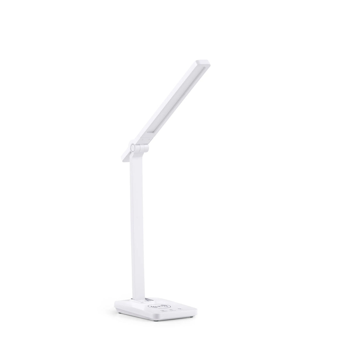 Weiße Schreibtischlampe Lumanova D1 mit rechteckigem Standfuß und verstellbarem Lampenkopf von hjh OFFICE – 360-Grad-Ansicht (Frontansicht 0°)