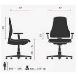 Technische Zeichnung des Profi-Bürostuhls HJH SOLUTION PRO AL.B2 mit einer maximalen Belastbarkeit von 110 kg von Topstar