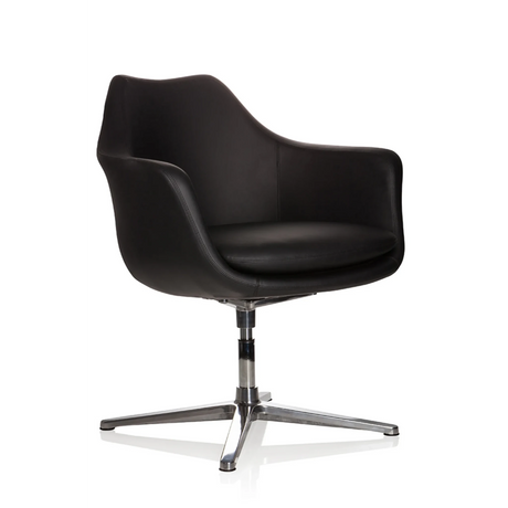 Schwarzer Loungesessel ARTEMIA mit Lederbezug und viersternförmigem Metallfuß von hjh OFFICE