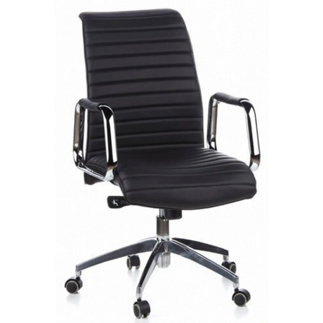 Schwarzer Profi-Chefsessel ASPERA 10 mit gerippter Polsterung und glänzenden Chrom-Armlehnen von hjh OFFICE