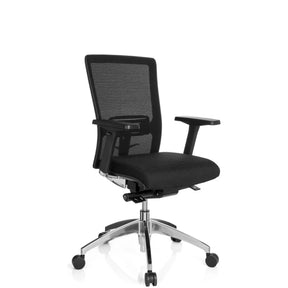 Profi-Bürostuhl ASTRA BASE N in Schwarz mit Netzrückenlehne und poliertem Fußkreuz von hjh OFFICE