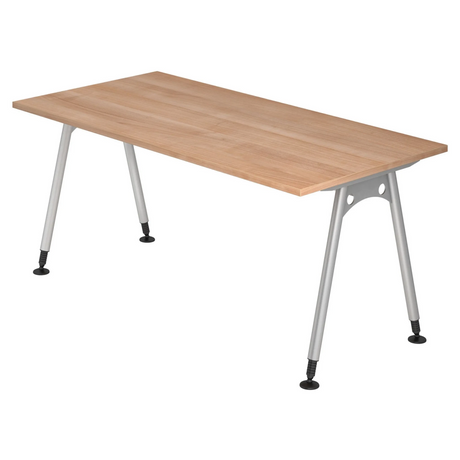 Höhenverstellbarer Schreibtisch ATOS 16 S in Nussbaum-Optik mit silbernen Beinen von hjh OFFICE PRO