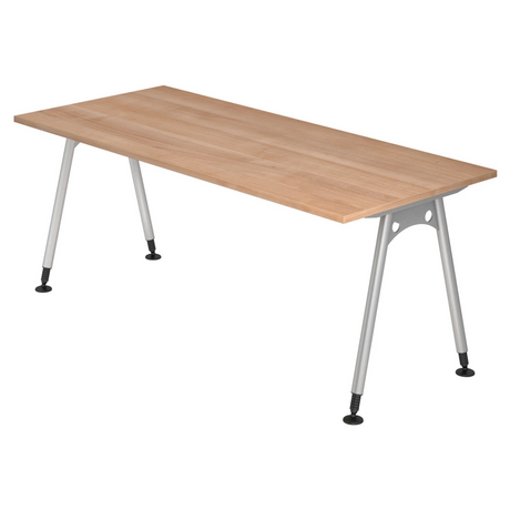 Höhenverstellbarer Schreibtisch ATOS 19 S in Nussbaum-Optik mit silbernen Beinen von hjh OFFICE PRO