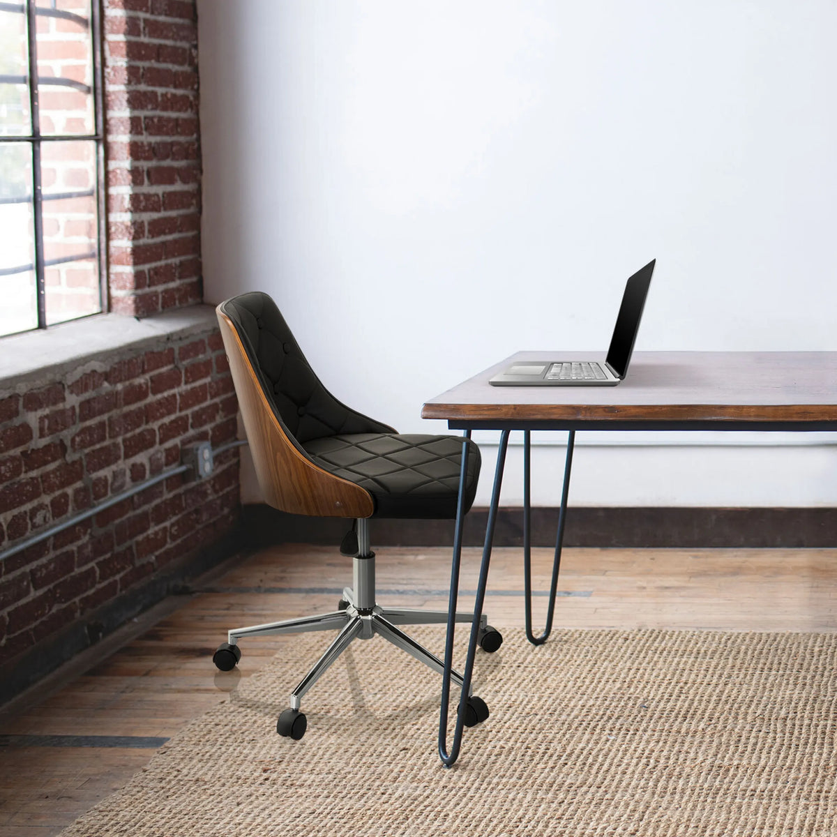 Home-Office-Bürostuhl CENCA in Schwarz mit Holzschale und Sternfuß auf Rollen von hjh OFFICE