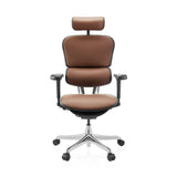 Brauner Luxus-Chefsessel ERGOHUMAN ULTRA L GEN2 aus Leder mit Kopfstütze und Fußkreuz mit fünf Rollen von hjh OFFICE – 360-Grad-Ansicht (Frontansicht 0°)