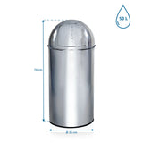 Maßansicht des Mülleimers PUSH 50L mit einer Höhe von 74 cm und 50 L Volumen von hjh OFFICE