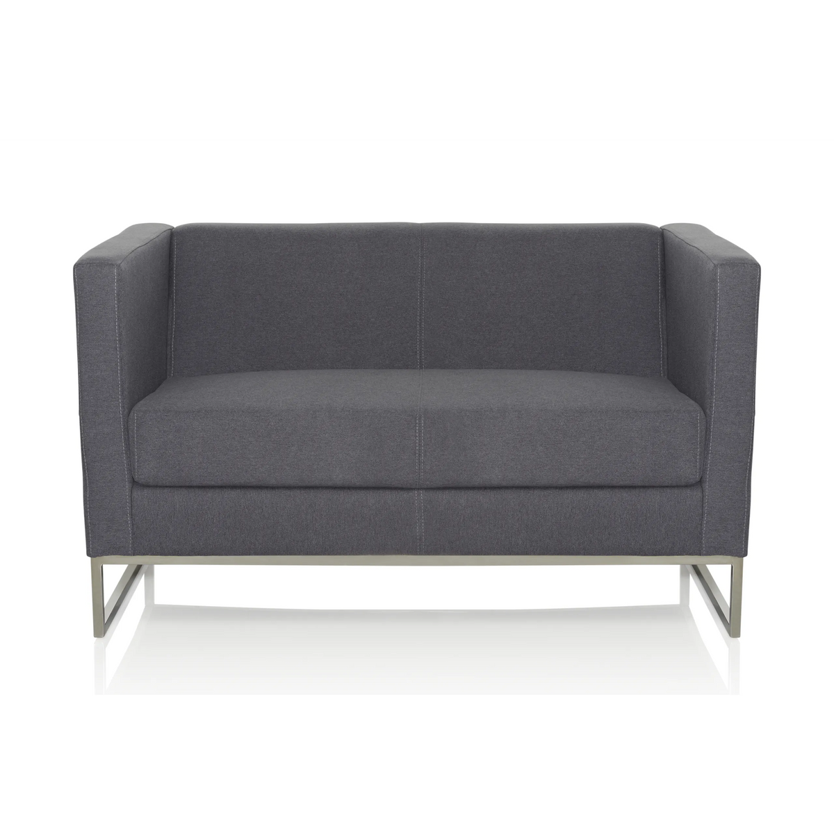 Dunkelgraues Loungesofa BARBADOS als Zwei-Sitzer mit Metallgestell von hjh OFFICE – 360-Grad-Ansicht (Frontansicht 0°)