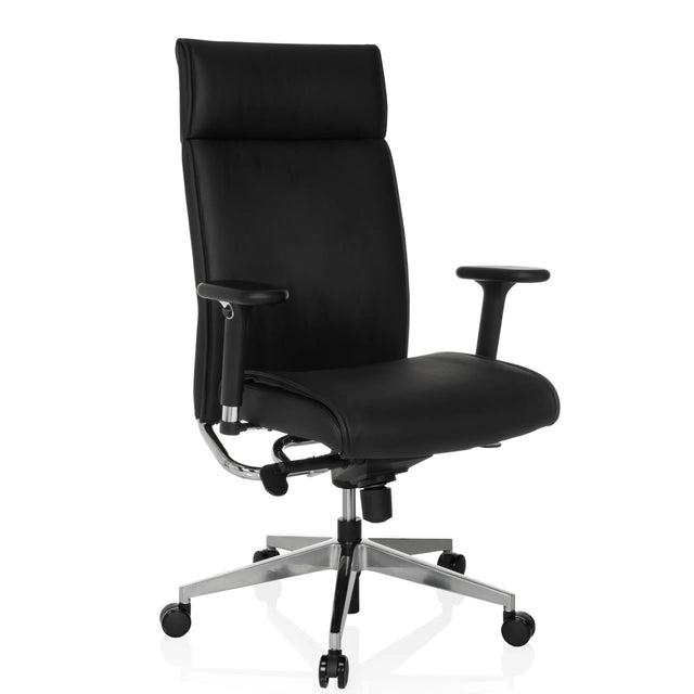 Profi-Chefsessel CURYO in Schwarz mit glänzendem Metallkreuzfuß und gepolsterten Armlehnen von hjh OFFICE