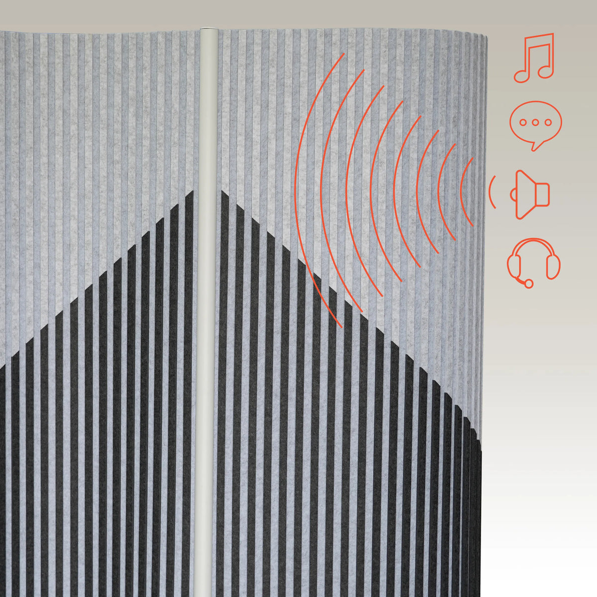 Schallschutzoberfläche der Trennwand Flexmiut Wave in Grau mit symbolischer Schalldämpfung von hjh OFFICE