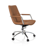 Camelfarbener Homeoffice-Bürostuhl SARANTO II mit Steppung und Fußkreuz mit fünf Rollen von hjh OFFICE – 360-Grad-Ansicht (schräge Frontansicht 60°)