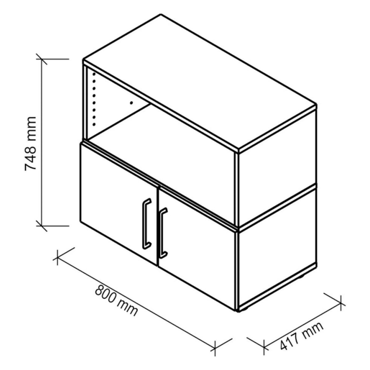Technische Zeichnung des Unterschranks FlexWall mit 800 × 417 mm von hjh OFFICE PRO