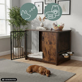 Braune Hundebox PAWHOME S mit integrierten Näpfen und Gittertür von hjh LIVING (KI-generiertes Bild)