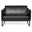 Schwarzes Loungesofa BALI BLACK als Zwei-Sitzer mit glattem Bezug und Kufenfüßen von hjh OFFICE