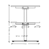 Maßzeichnung des höhenverstellbaren Schreibtischs XDSM 22 G mit einer Höhe von 63,5 bis 128,5 cm von hjh OFFICE PRO
