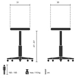 Technische Zeichnung des Sattelhockers TOP WORK 20 mit einer Sitzhöhe von 47 bis 67 cm von hjh OFFICE
