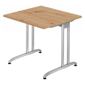 Quadratischer Schreibtisch BELA 8 S in Asteiche mit silbernem Metallgestell von hjh OFFICE PRO
