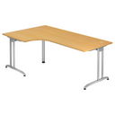 L-förmiger Schreibtisch BELA 82 S in Buche-Optik mit silbernem Gestell von hjh OFFICE PRO