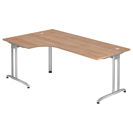 L-förmiger Schreibtisch BELA 82 S in Nussbaumoptik mit silbernen Metallbeinen von hjh OFFICE PRO