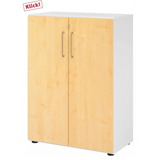 Schrank BETA 9 mit zwei Ahorntüren, weißem Korpus und silbernen Griffen von hjh OFFICE PRO