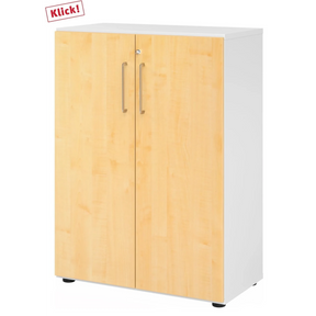 Schrank BETA 9 mit zwei Ahorntüren, weißem Korpus und silbernen Griffen von hjh OFFICE PRO