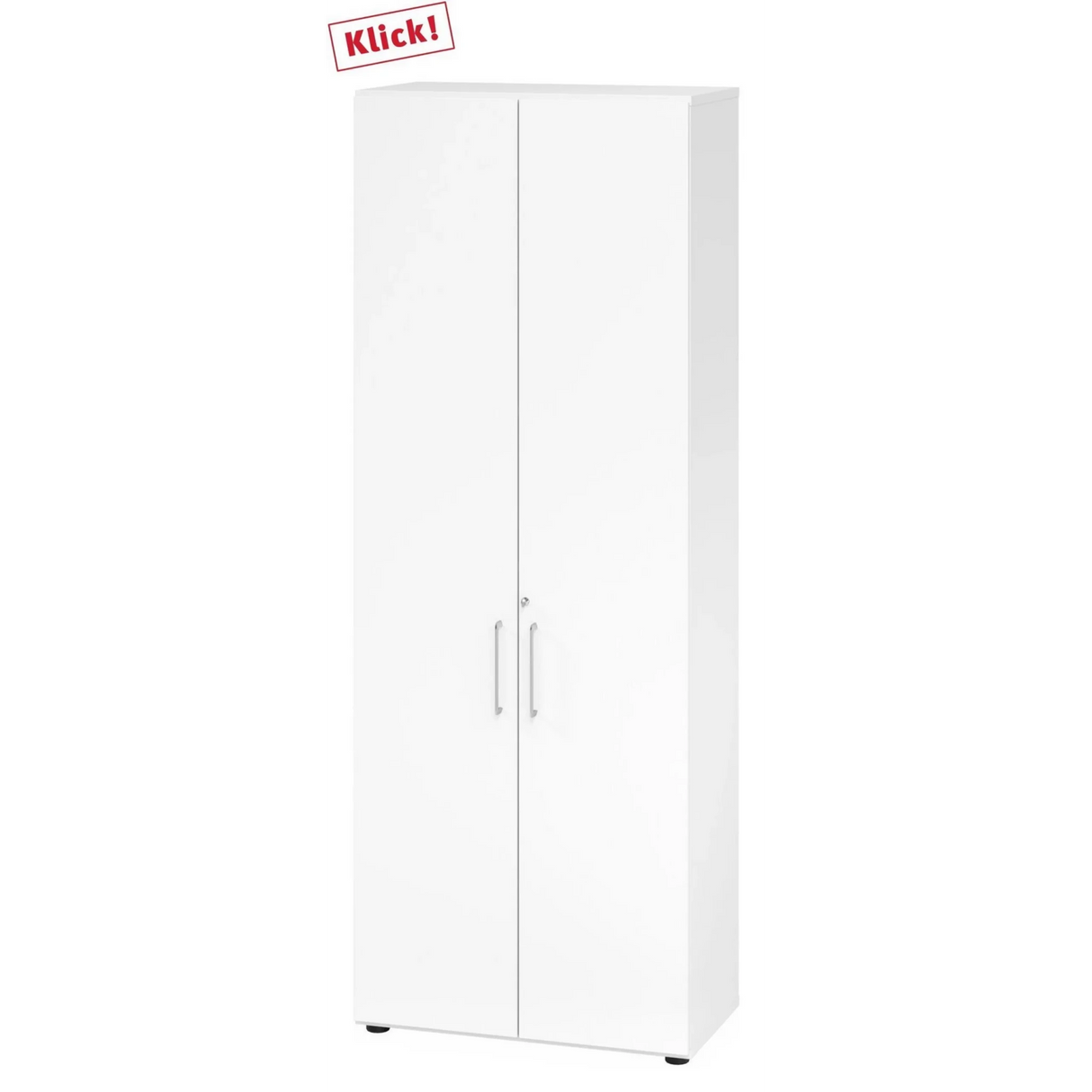 Weißer Schrank BETA 9 mit zwei Türen und silberfarbenen Griffen von hjh OFFICE PRO