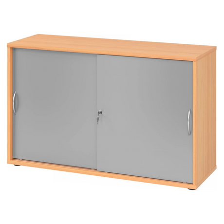 Schiebetürenschrank BETA S 1752S in Buche mit zwei silberfarbenen Fronten und Bogengriffen von hjh OFFICE PRO