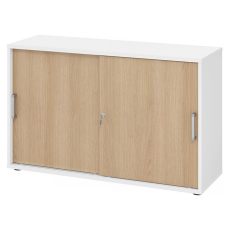 Schiebetürenschrank BETA S 1752S in Weiß und Eiche mit Chromgriffen von hjh OFFICE PRO
