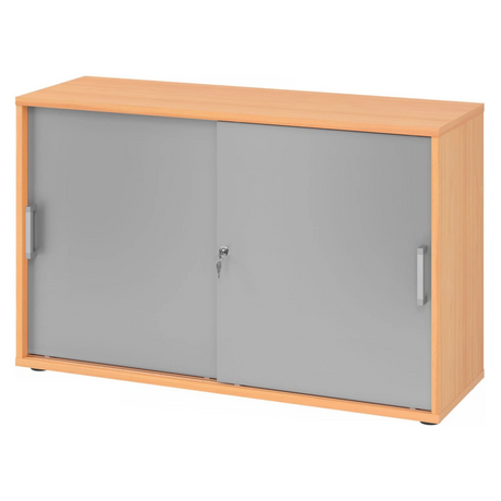 Schiebetürenschrank BETA S 1752S in Buche mit silbernen Metalltüren und Chromgriffen von hjh OFFICE PRO