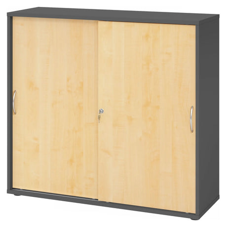 Schiebetürenschrank BETA S 1753S in Graphit und Ahorn mit Bogengriffen von hjh OFFICE PRO