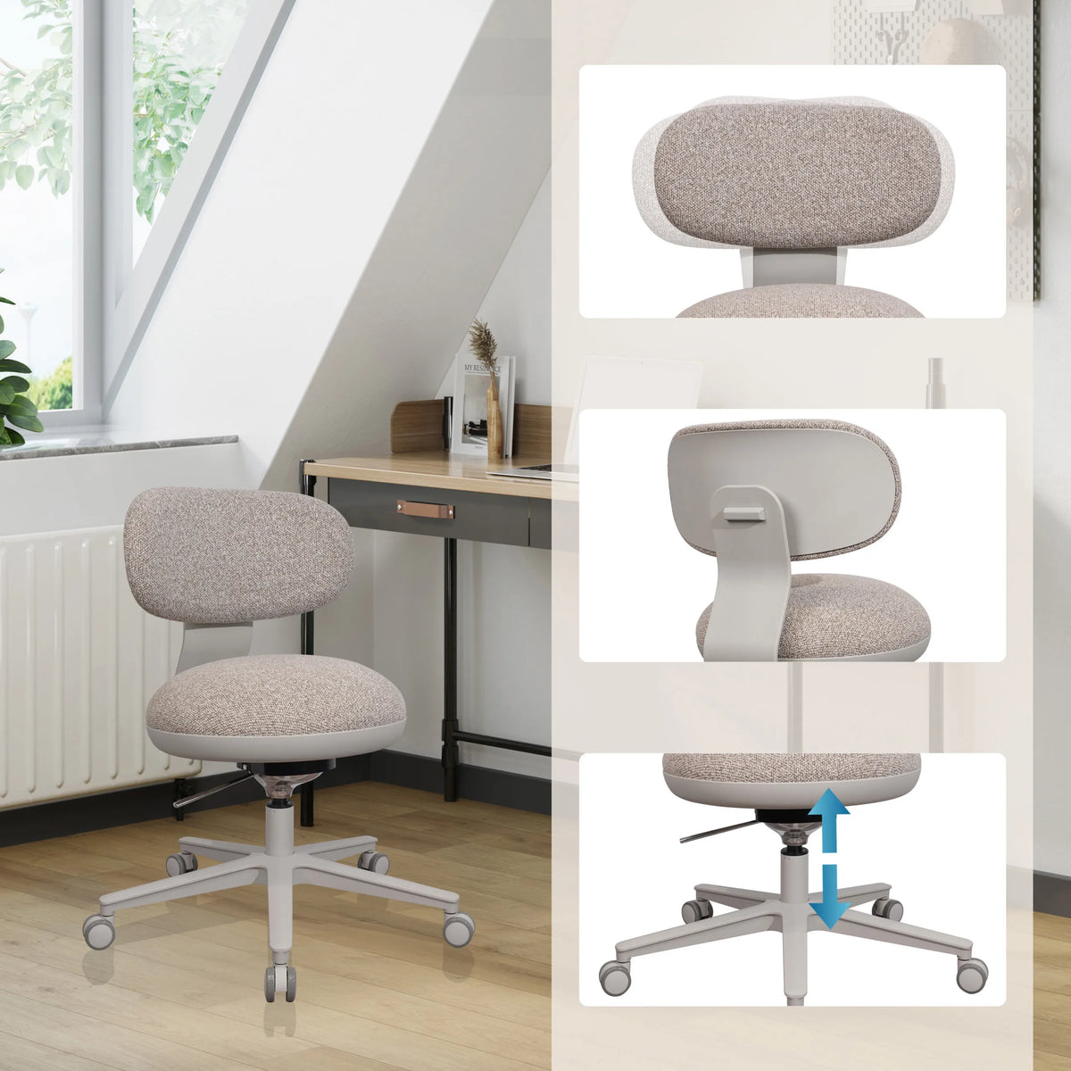 Homeoffice-Bürostuhl SITMOTION W in Grau mit stufenloser Höhenverstellung und Rollenfußkreuz von hjh OFFICE