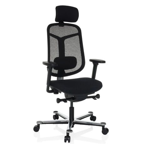 High-End-Bürostuhl BICOLORE HIGH in Schwarz mit Netzrückenlehne und silbernem Fußkreuz von hjh OFFICE